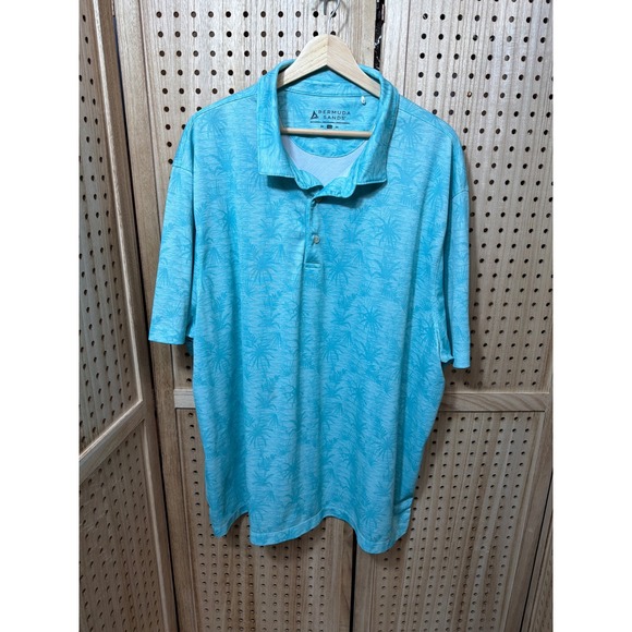 Bermuda Sands Other - Bermuda Sands Mens 2XL Turquoise Tropical Palm Performance Golf Polo Bear Creek
